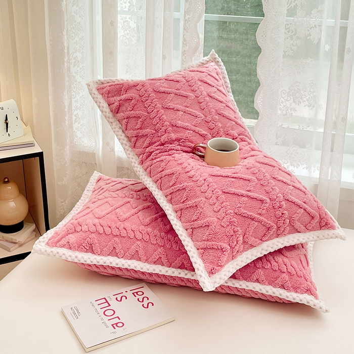 91家纺网 家纺一手货源 找家纺 梦舒羽  2025新款220克高克重塔芙绒枕套枕芯套宿舍枕头套单人一对装 温柔粉