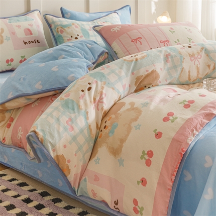 91家纺网 家纺一手货源 找家纺 (总）红粉佳人 2025新款棉加绒印花四件套