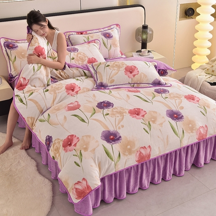 91家纺网 家纺一手货源 找家纺 （总）聚莹家纺 2024新款直播爆款牛奶绒床裙四件套8-9斤法莱绒水晶绒日产2万套