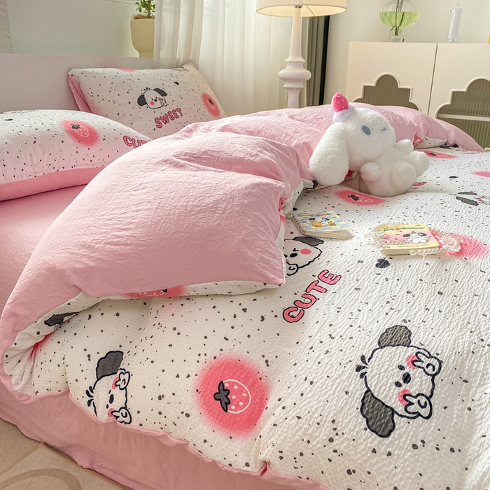 91家纺网 家纺一手货源 找家纺 悦织湾家纺 2025新款轻奢北欧风小清新印花水洗棉四件套 酷酷狗