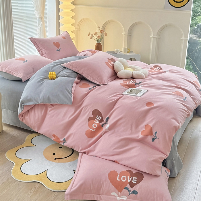 91家纺网 家纺一手货源 找家纺 优尚家纺 2025新款全棉磨毛纯棉喷气印花清新轻奢款四件套 清新款-绯心绣语