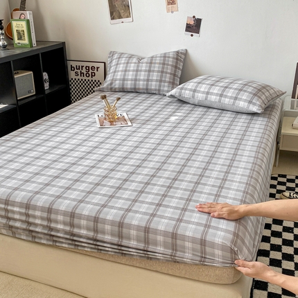 91家纺网 家纺一手货源 找家纺 悦织湾家纺 2025新款日式简约格子水洗棉单品床笠系列 幕落灰