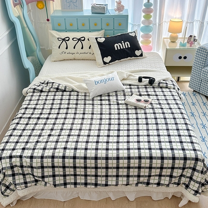 昔可家纺 2024新款羊羔绒牛奶绒毛毯系列（三）-ins小清新系列 雾川灰格