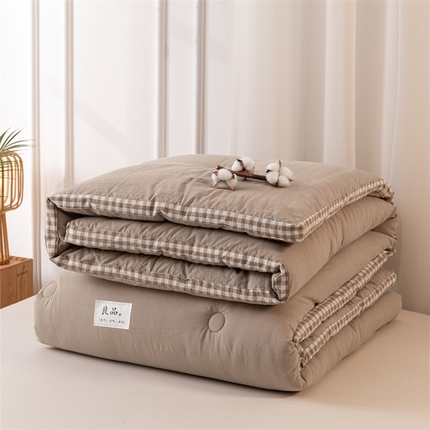 2024新款无印风棋盘格立体边大豆纤维冬被 风格二 棋盘格-米驼