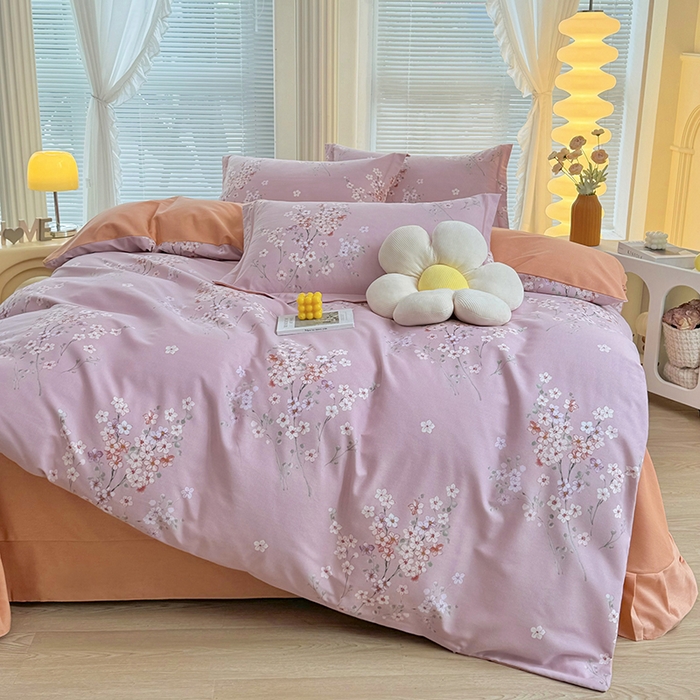 91家纺网 家纺一手货源 找家纺 优尚家纺 2025新款全棉磨毛纯棉喷气印花清新轻奢款四件套 清新款-梦绘梅香