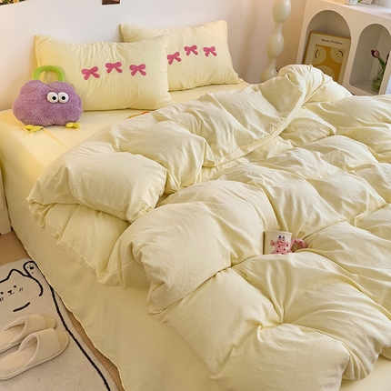 91家纺网 家纺一手货源 找家纺 （总）艾特你 2025新款水洗棉蝴蝶结系列四件套宿舍三件套