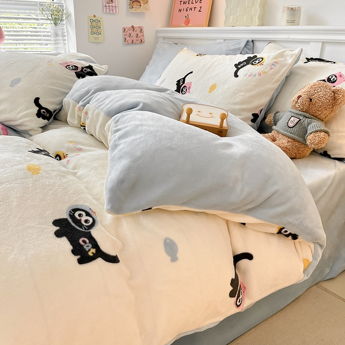 91家纺网 家纺一手货源 找家纺 2024新款200g加厚防静电牛奶绒小清新四件套 绒-快乐喵