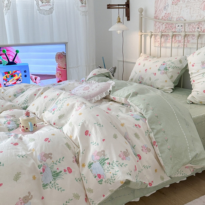 91家纺网 家纺一手货源 找家纺 昔可 2024新款13070全棉四件套系列（第三批） 夏日治愈兔