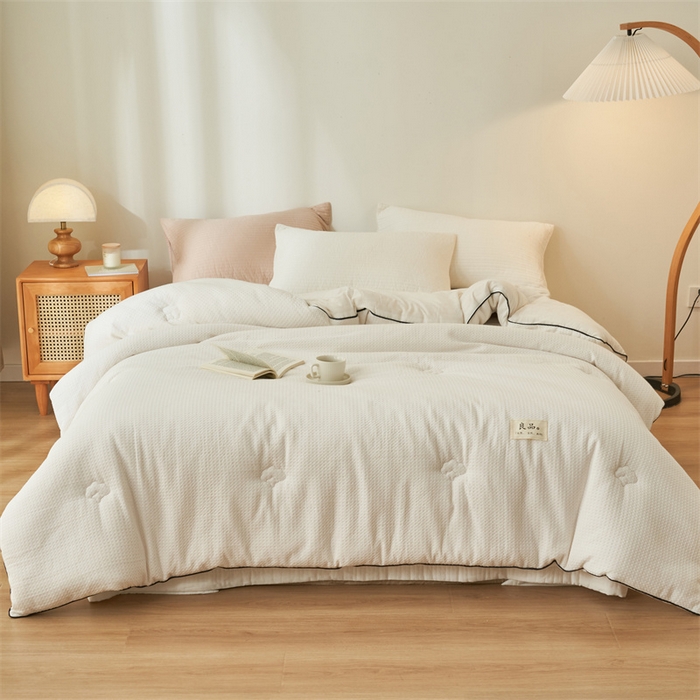 91家纺网 家纺一手货源 找家纺 2024新款b类纯棉华夫格提花100%新疆棉花冬被 风格一 华夫格棉花被-本白