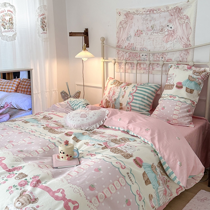 91家纺网 家纺一手货源 找家纺 昔可 2024新款13070全棉四件套系列（第三批） 熊熊茶话会