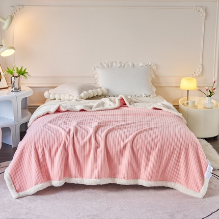 畅畅家纺 2024新款A面编织绒B面兔毛绒纯色毛毯 豆沙粉