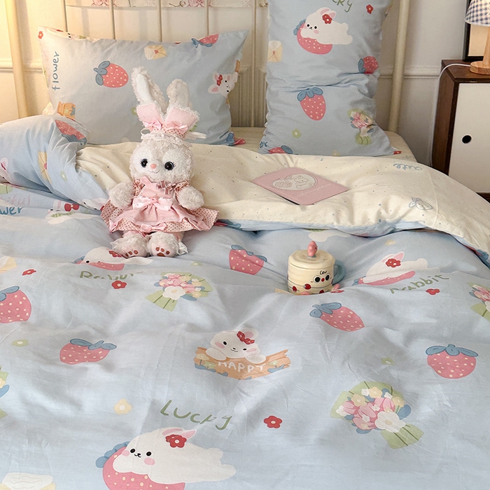 91家纺网 家纺一手货源 找家纺 昔可 2024新款13070全棉四件套系列（第三批） 草莓花束兔