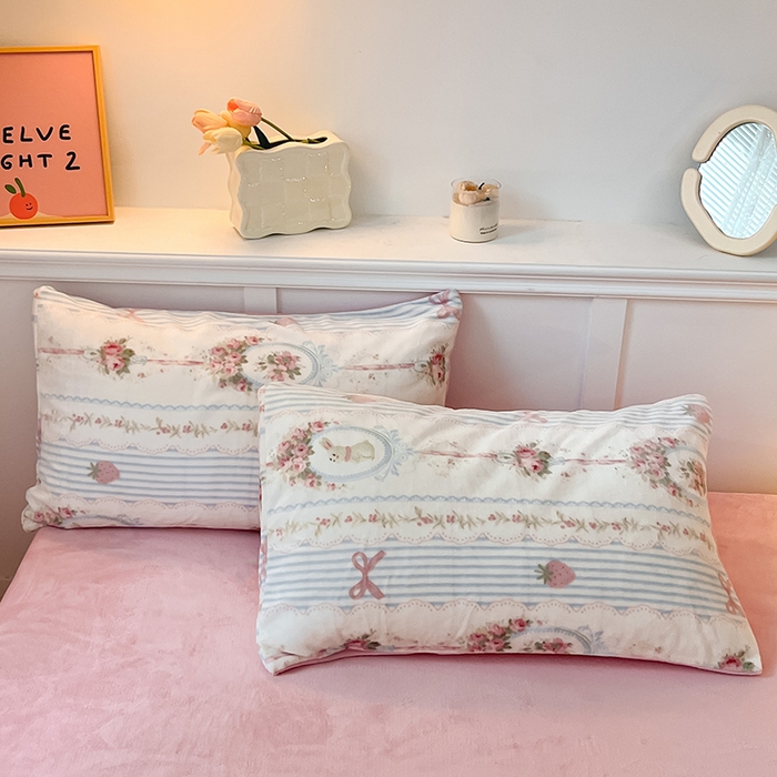 91家纺网 家纺一手货源 找家纺 2024新款200g加厚防静电牛奶绒小清新四件套 绒-萝莉兔