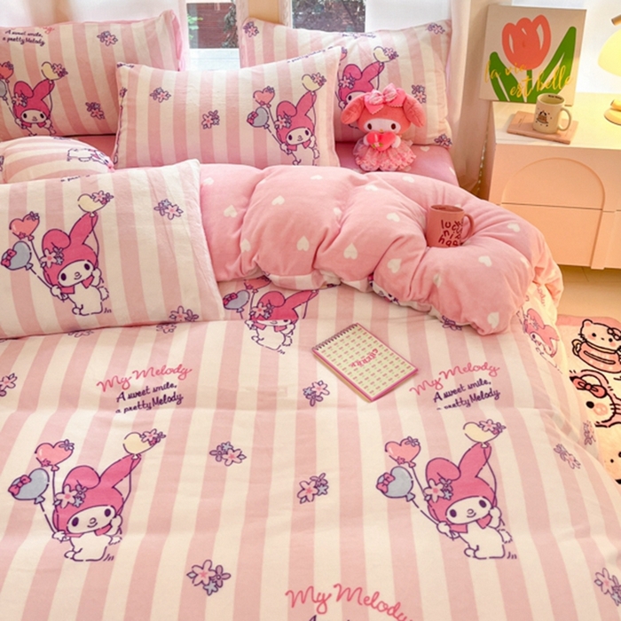 91家纺网 家纺一手货源 找家纺 2024新款三丽鸥牛奶绒小版四件套 牛奶绒小版-气球美乐蒂