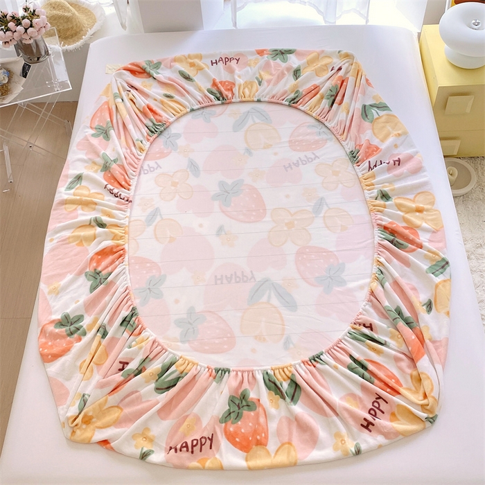 91家纺网 家纺一手货源 找家纺 凯儿家纺  2024新款加厚高克重印花系列单床笠 草莓微笑