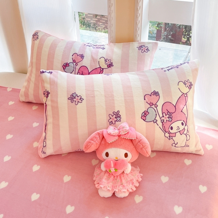 91家纺网 家纺一手货源 找家纺 2024新款三丽鸥牛奶绒小版四件套 牛奶绒小版-气球美乐蒂