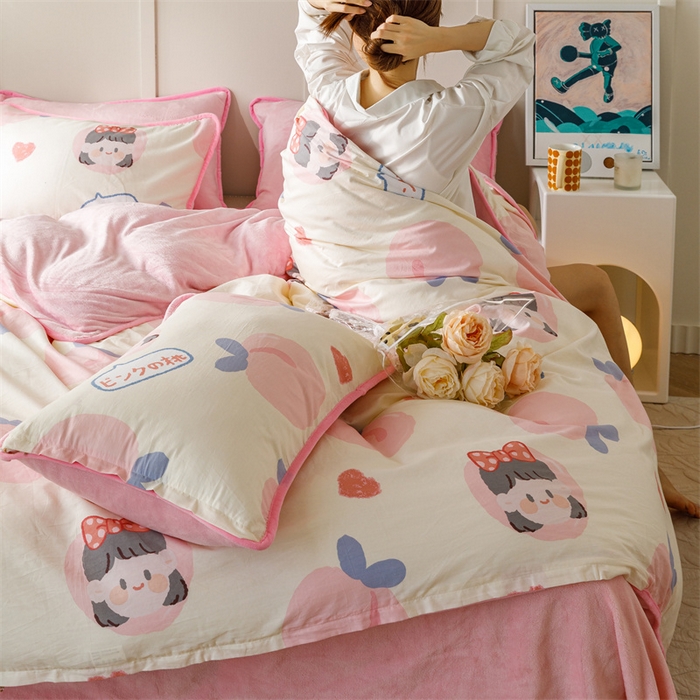 91家纺网 家纺一手货源 找家纺 红粉佳人 2025新款棉加绒印花四件套 蜜桃公主