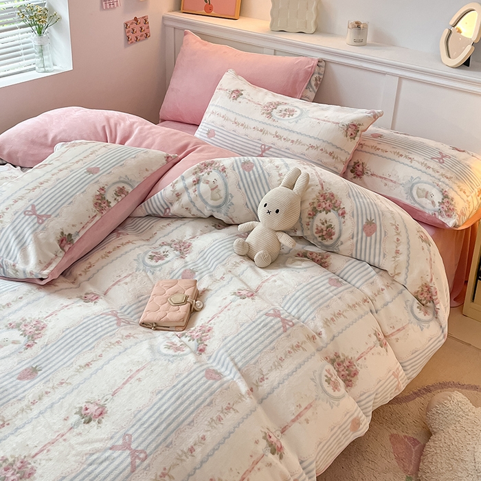 91家纺网 家纺一手货源 找家纺 2024新款200g加厚防静电牛奶绒小清新四件套 绒-萝莉兔