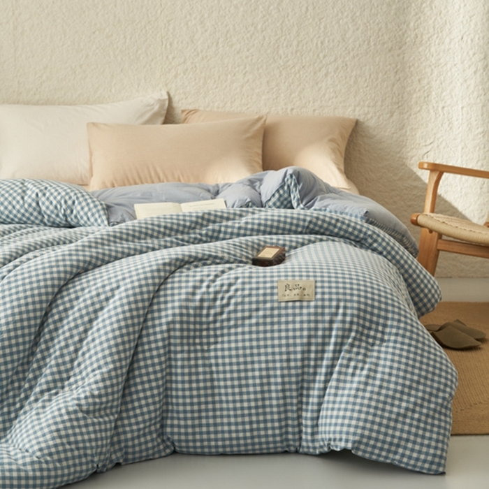 91家纺网 家纺一手货源 找家纺 2024新款b类无印风100%新疆棉花冬被被子被芯 无印风-天蓝小格