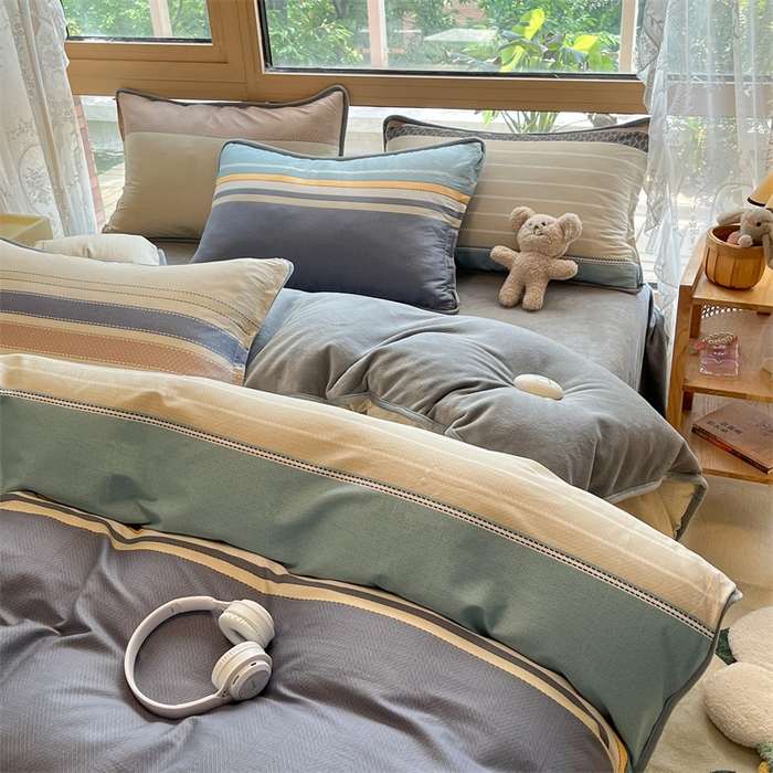 91家纺网 家纺一手货源 找家纺 红粉佳人 2025新款棉加绒印花四件套 莫兰迪