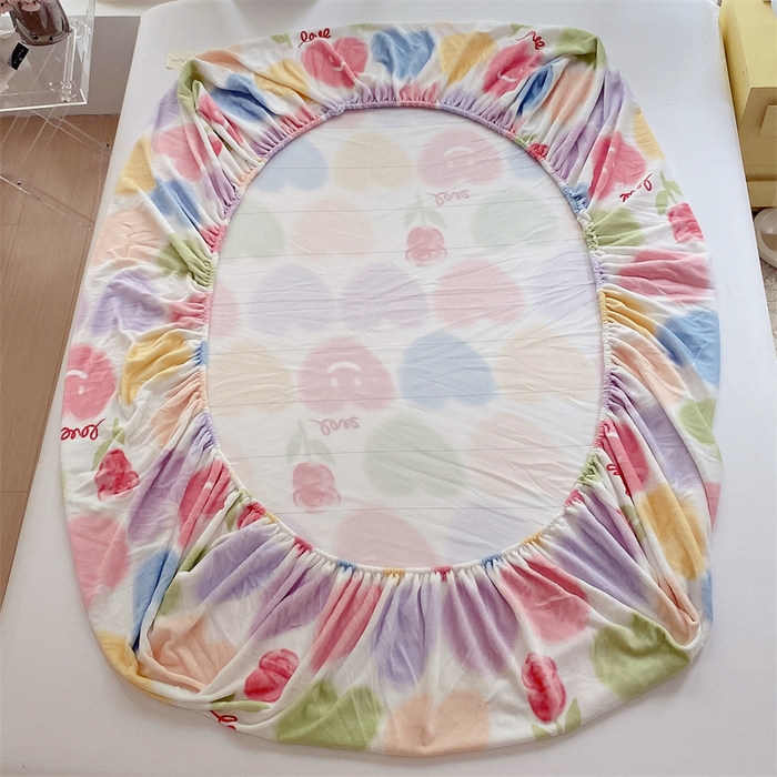 91家纺网 家纺一手货源 找家纺 凯儿家纺  2024新款加厚高克重印花系列单床笠 七彩爱心