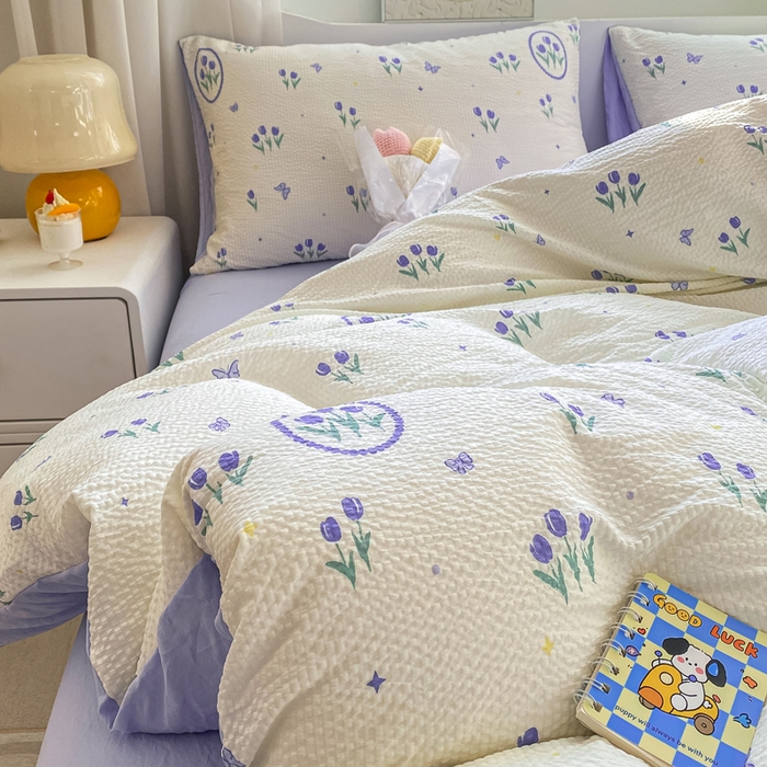 91家纺网 家纺一手货源 找家纺 悦织湾家纺 2025新款轻奢北欧风小清新印花水洗棉四件套 蓝色恋人