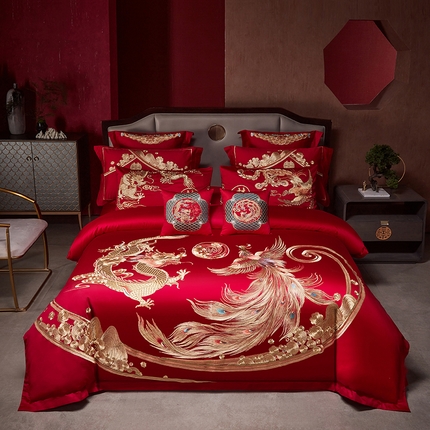 91家纺网 家纺一手货源 找家纺 用心 2025新款婚庆全棉刺绣四件套多件套系列 龙凤盛典