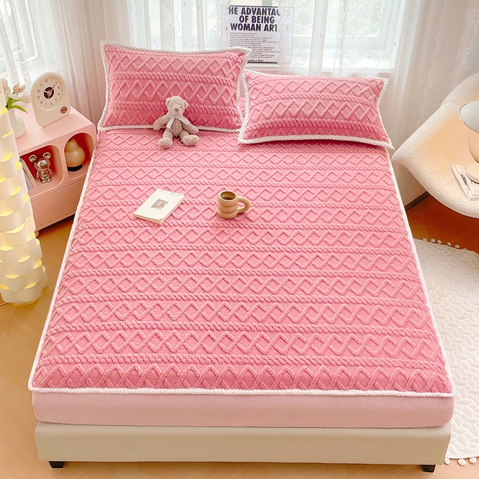 91家纺网 家纺一手货源 找家纺 梦舒羽 2025新款220克高克重塔芙绒床笠床垫保护套床单套床盖 温柔粉