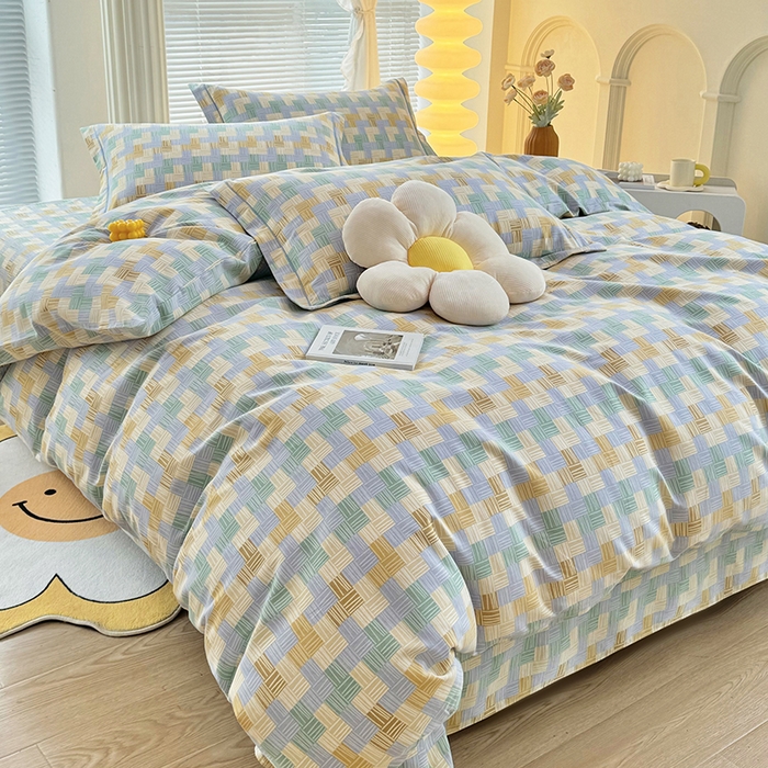 91家纺网 家纺一手货源 找家纺 优尚家纺 2025新款全棉磨毛纯棉喷气印花清新轻奢款四件套 清新款-林间织梦