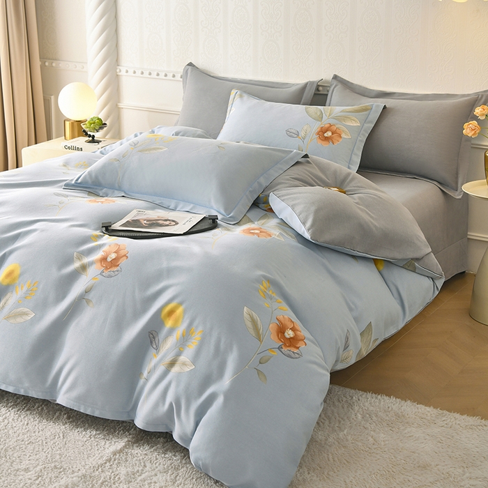 91家纺网 家纺一手货源 找家纺 优尚家纺 2025新款全棉磨毛纯棉喷气印花清新轻奢款四件套 轻奢款-蔚蓝幽梦