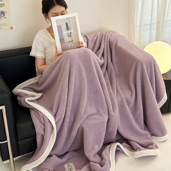 91家纺网 家纺一手货源 找家纺 沐棉 2024新款羊羔绒泰迪绒毛毯 星辰紫