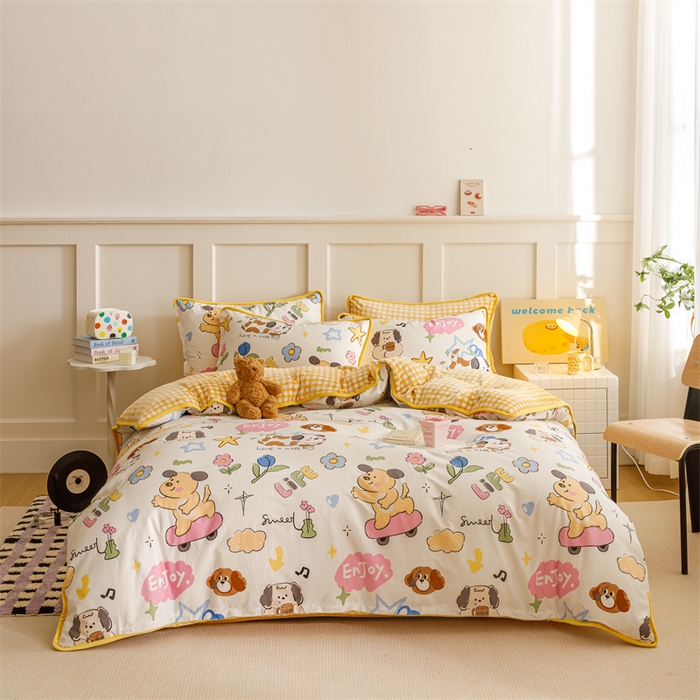 91家纺网 家纺一手货源 找家纺 红粉佳人 2025新款棉加绒印花四件套 欢乐狗