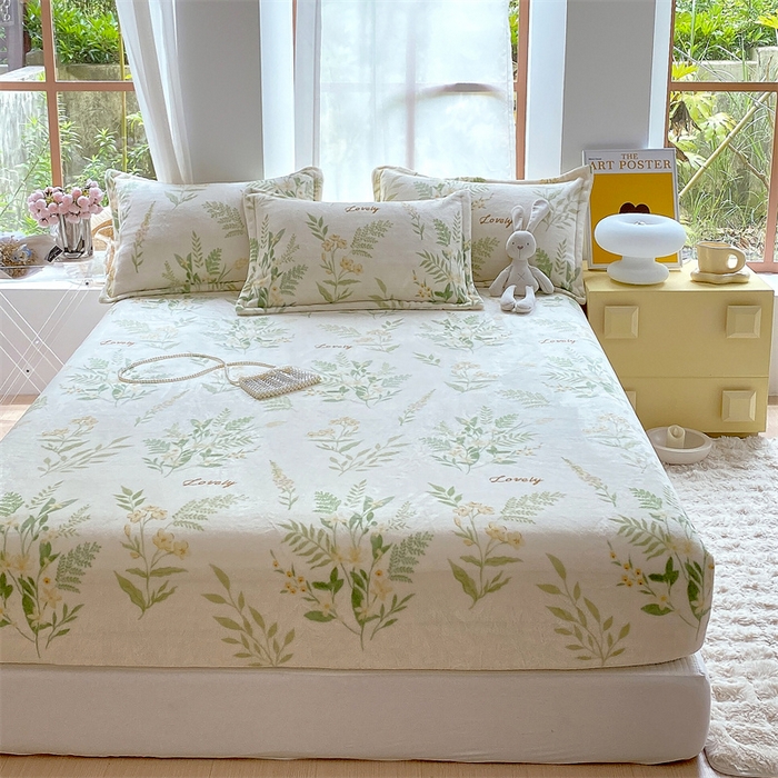 91家纺网 家纺一手货源 找家纺 凯儿家纺  2024新款加厚高克重印花系列单床笠 花叶漫舞