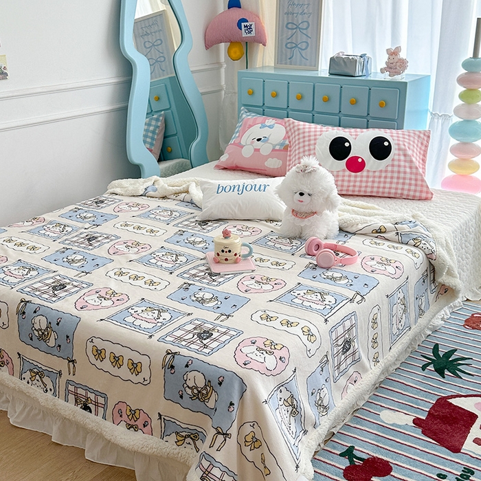 91家纺网 家纺一手货源 找家纺 昔可家纺 2024新款羊羔绒牛奶绒毛毯系列（三）-卡通系列 泡芙卷卷