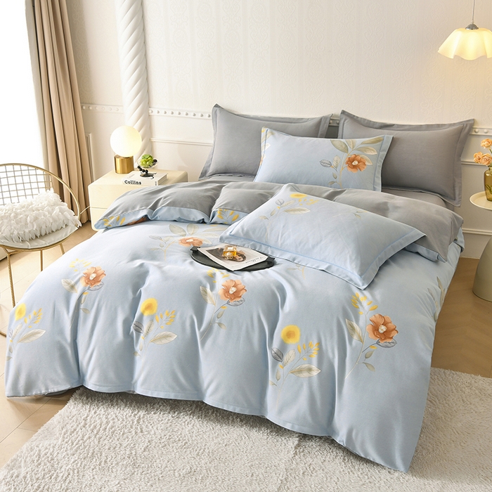 91家纺网 家纺一手货源 找家纺 优尚家纺 2025新款全棉磨毛纯棉喷气印花清新轻奢款四件套 轻奢款-蔚蓝幽梦