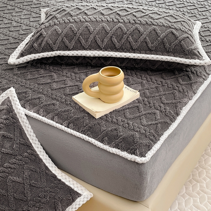 91家纺网 家纺一手货源 找家纺 梦舒羽 2025新款220克高克重塔芙绒床笠床垫保护套床单套床盖 至尊灰