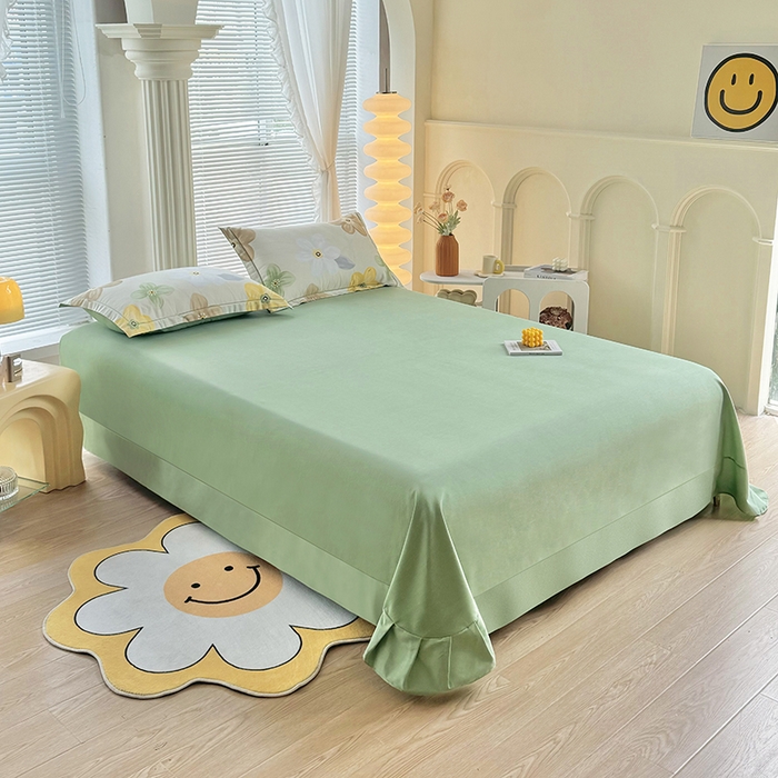 91家纺网 家纺一手货源 找家纺 优尚家纺 2025新款全棉磨毛纯棉喷气印花清新轻奢款四件套 清新款-花语甜心-绿