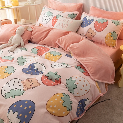 91家纺网 家纺一手货源 找家纺 （总）红粉佳人 2025新款棉加绒印花单被套