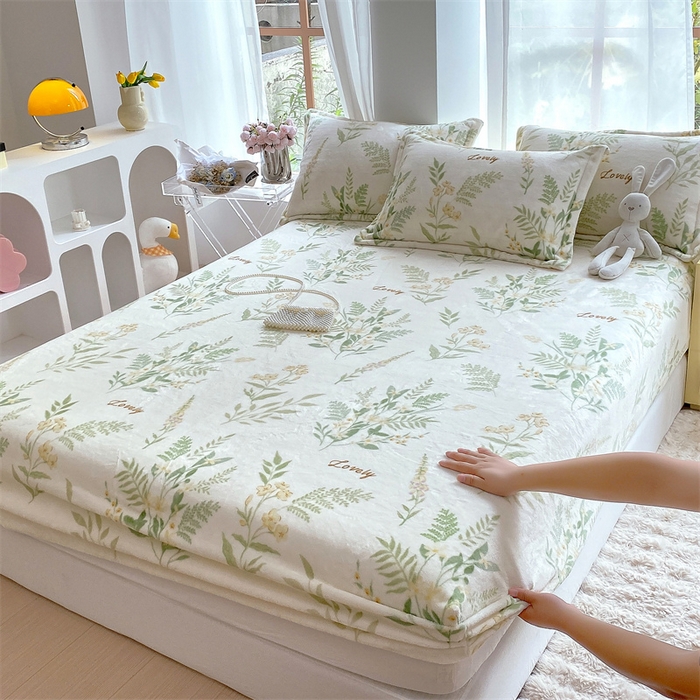 91家纺网 家纺一手货源 找家纺 凯儿家纺  2024新款加厚高克重印花系列单床笠 花叶漫舞