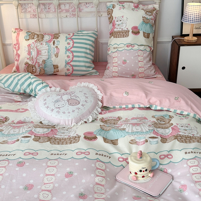 91家纺网 家纺一手货源 找家纺 昔可 2024新款13070全棉四件套系列（第三批） 熊熊茶话会