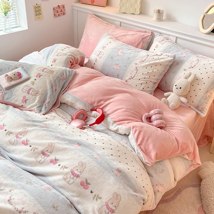 2024新款200g加厚防静电牛奶绒小清新四件套 绒-乖乖兔