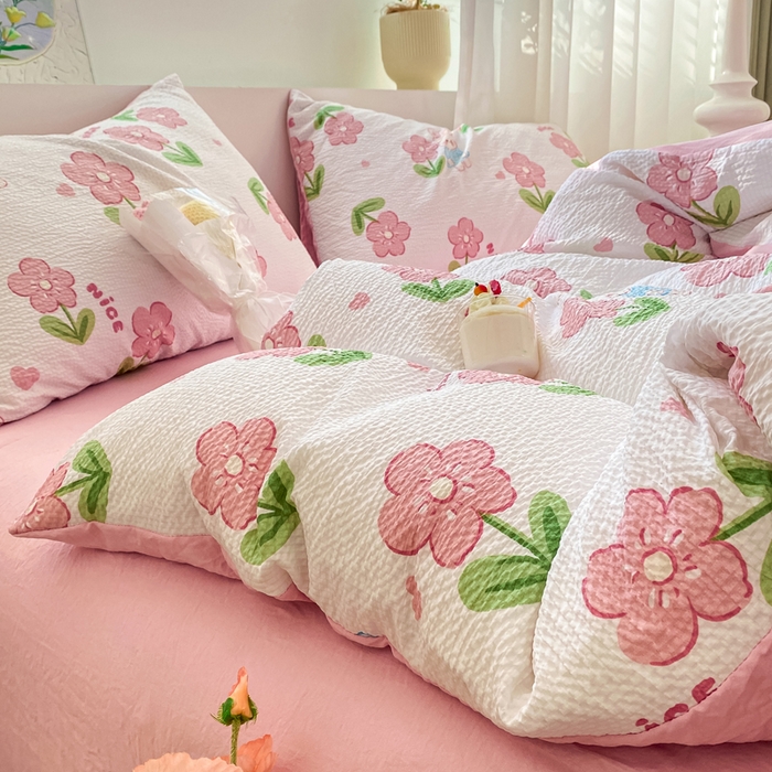 91家纺网 家纺一手货源 找家纺 悦织湾家纺 2025新款轻奢北欧风小清新印花水洗棉四件套 花小兔