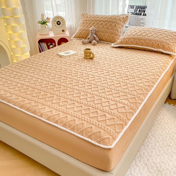 91家纺网 家纺一手货源 找家纺 梦舒羽 2025新款220克高克重塔芙绒床笠床垫保护套床单套床盖 优雅咖