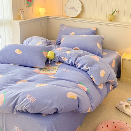 2024新款200g加厚防静电牛奶绒小清新四件套 绒-紫色桃子