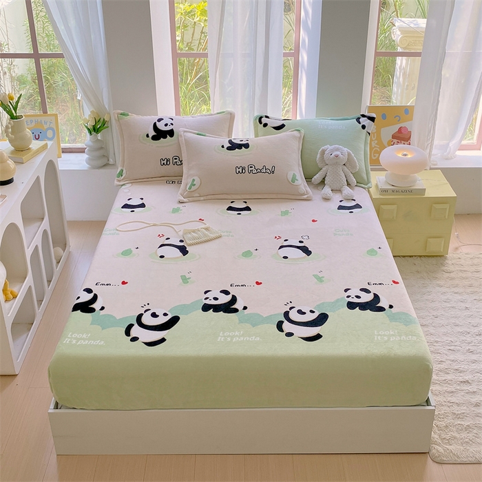 91家纺网 家纺一手货源 找家纺 凯儿家纺  2024新款加厚高克重印花系列单床笠 熊猫宝贝