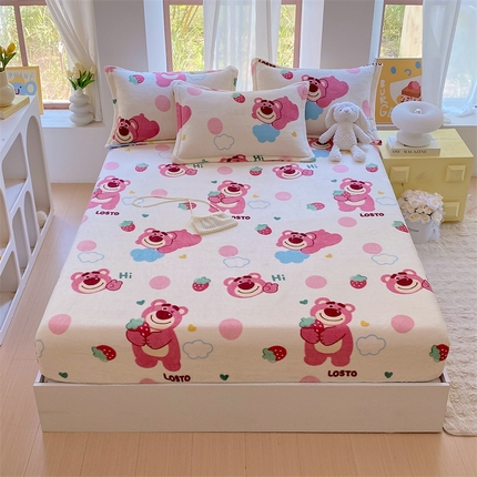 91家纺网 家纺一手货源 找家纺 凯儿家纺  2024新款加厚高克重印花系列单床笠 萌萌熊宝