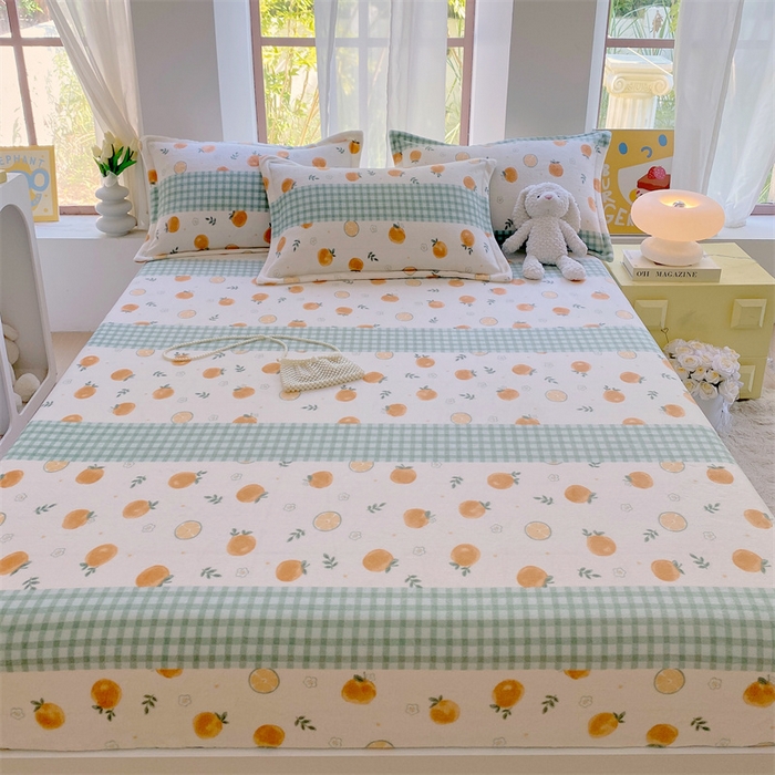 91家纺网 家纺一手货源 找家纺 凯儿家纺  2024新款加厚高克重印花系列单床笠 香蜜甜橙