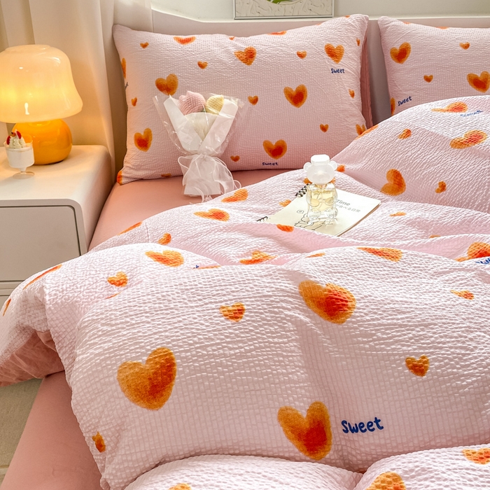 91家纺网 家纺一手货源 找家纺 悦织湾家纺 2025新款轻奢北欧风小清新印花水洗棉四件套 欢喜