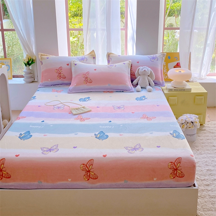 91家纺网 家纺一手货源 找家纺 凯儿家纺  2024新款加厚高克重印花系列单床笠 蝴蝶花谷