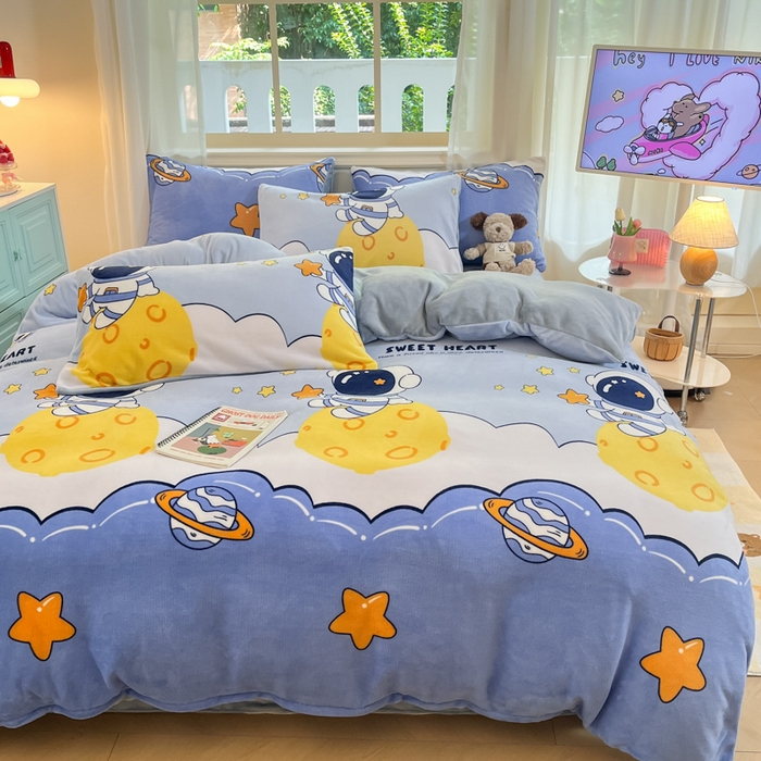 91家纺网 家纺一手货源 找家纺 （总）卡派 2024新款冬季亲肤透气牛奶绒印花四件套